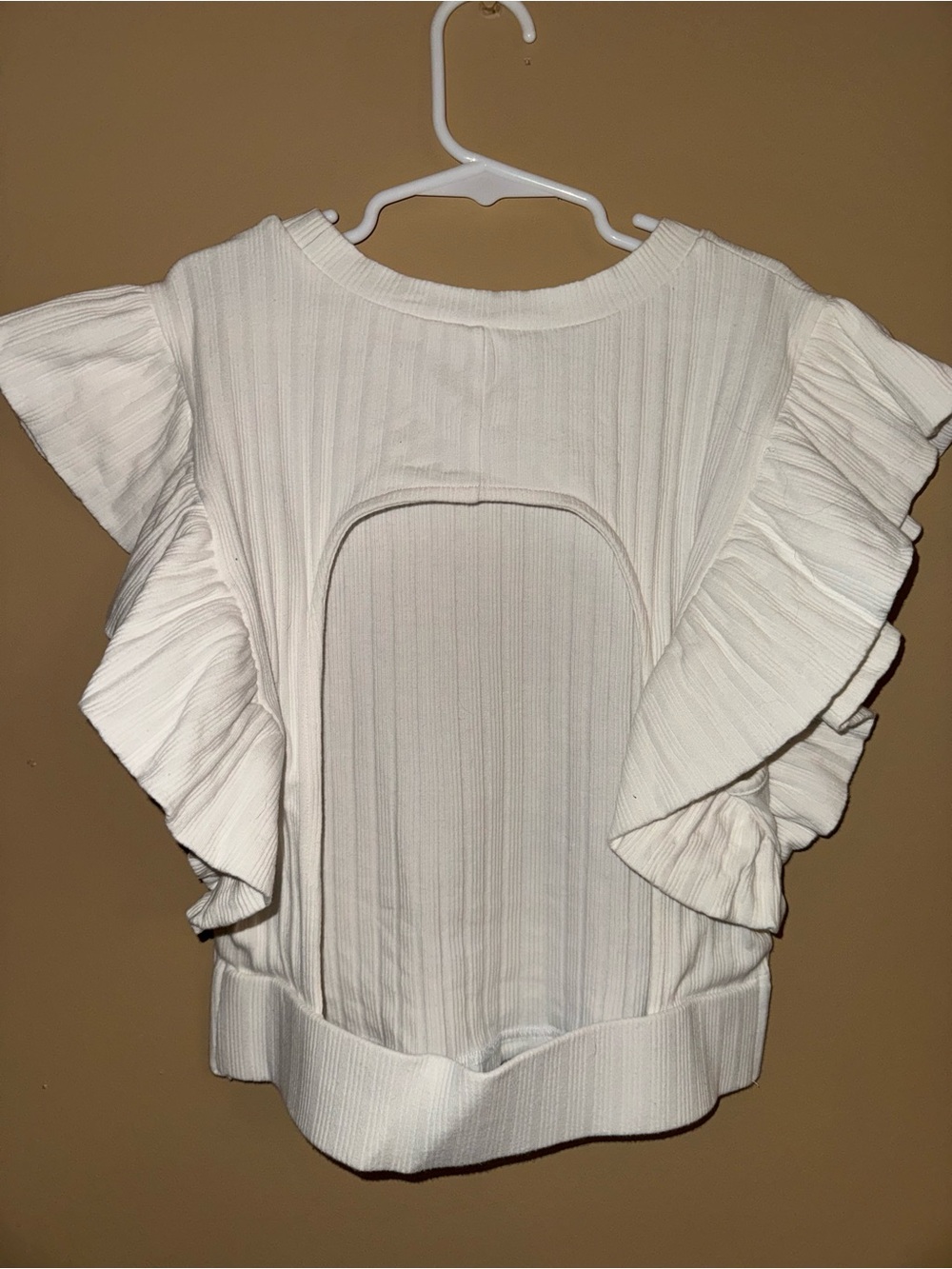 mittoshop White Ribbed Ruffle Sleeve Tee - Picture 2 of 2